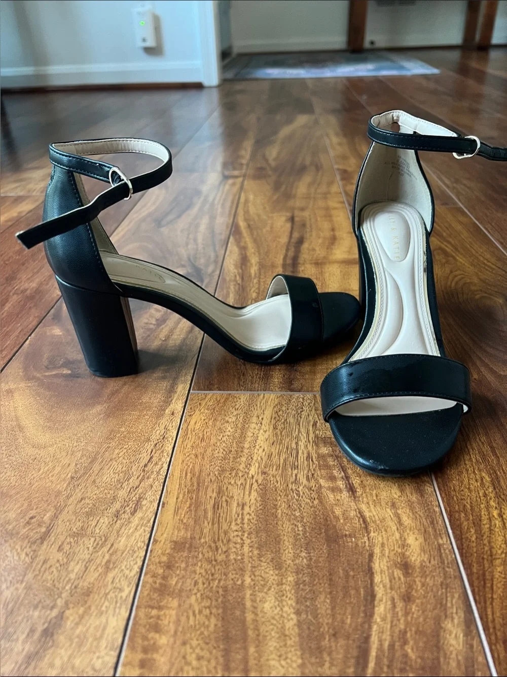 Kelly & Katie Black Ankle-Strap Block Heel Sandals